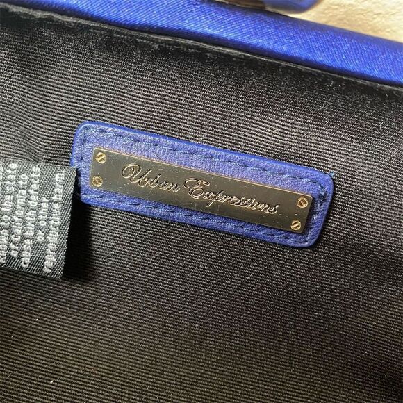 Urban Expressions Blue Woven Clutch Handbag with Gold Chain Strap - Picture 11 of 14